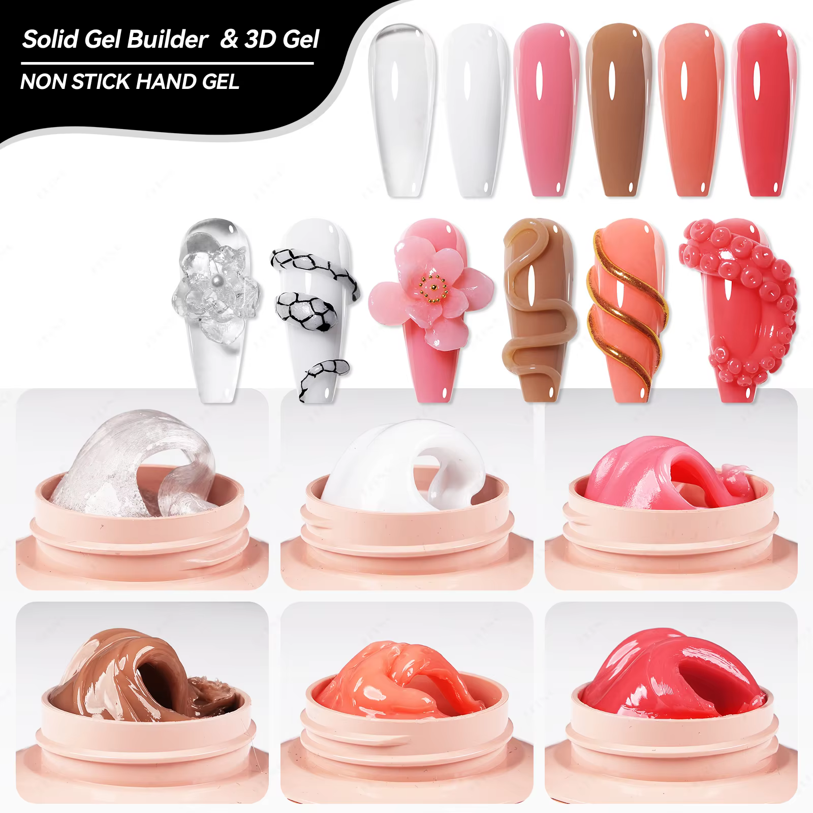 JTING 6colors Non Stick Solid Builder Gel in Jar Acrylic Poly Nail Extension Gel for Nail Art Car...