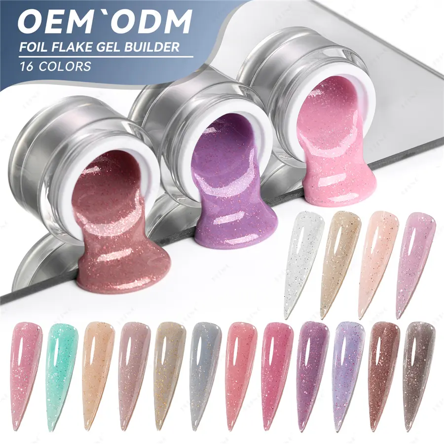 JTING Long Lasting 16colors Foil Flake Gel Builder UV/LED Nail Extension Soak Off Construction Ge...