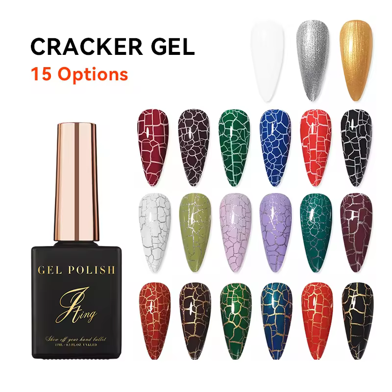 JTING hot popular 15 Colors crack effect crackle gel polish nail uv led cracking glue OEM private label custom bottles