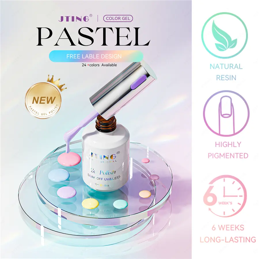 JTING Industry New Design Color Cap 24color Pastel Rubber Base Gel Nail Polish Collection Set Box...