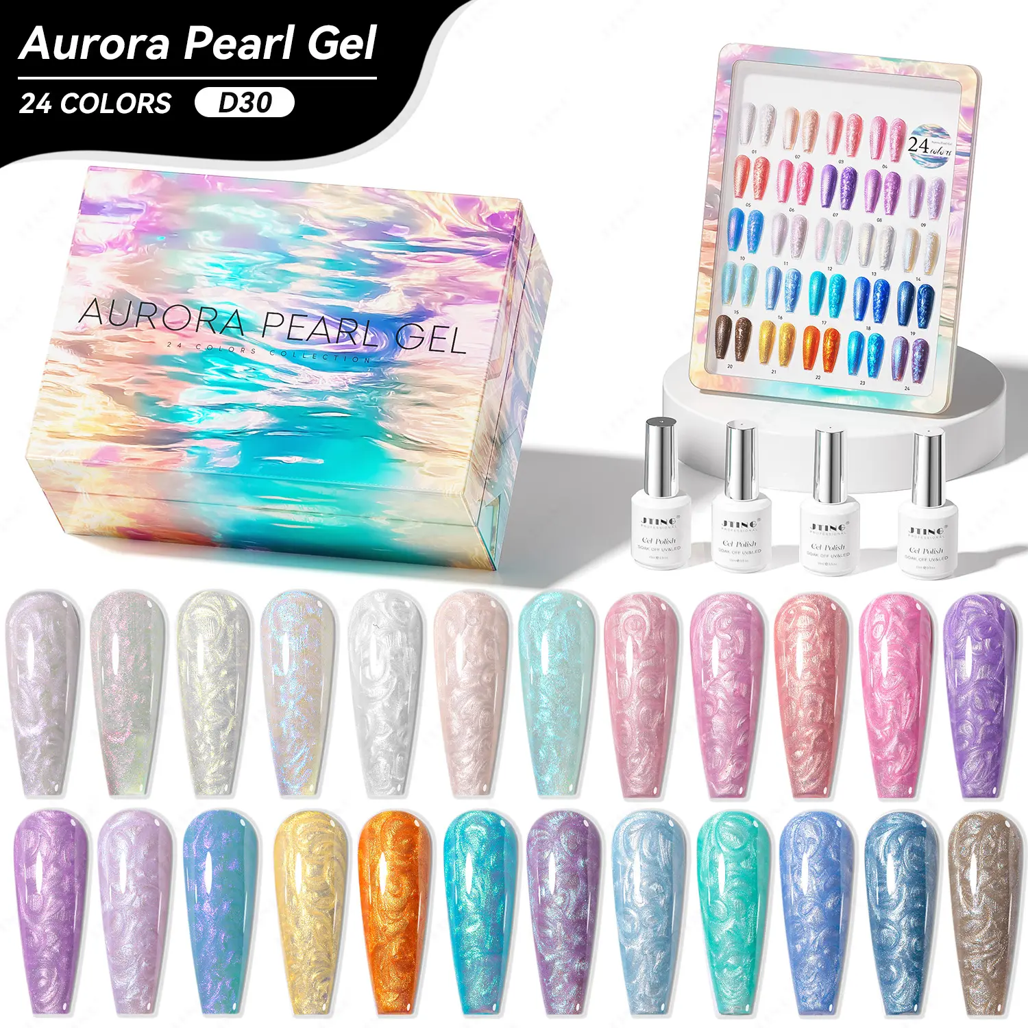 JTING Newest Trend 24colors Aurora Pearl gel nail polish collection support OEM/ODM free custom private brand nail supplier