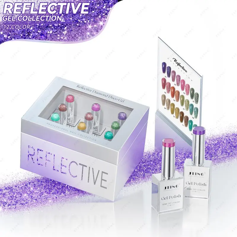 JTING Hot trending star reflective disco gel collection 12colors set box sparkle shiny diamond reflective gel nail polish